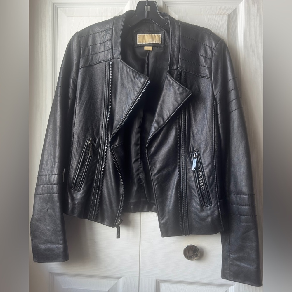 Michael Kors Women’s Black Genuine Leather Moto Jacket Full Zip Size S